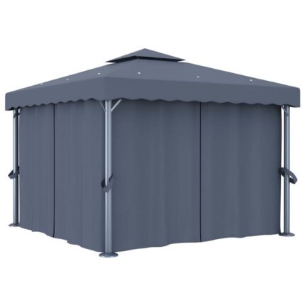 The Living Store - Tonnelle avec rideau 3x3 m Anthracite Aluminium