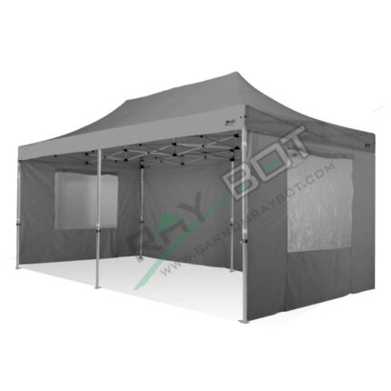 Tonnelle Pliante 3X6 RAY BOT Gris Aluminum 45mm Top AVEC BÂches Latérales et fenêtres . Tissu enduit de PVC à 350gr/m² étanche et hydrofuge
