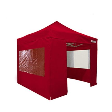 FRANCE BARNUMS -Tente Pliante 3 x 3m | Tonnelle 9m²| Abri, Jardin, Terrasse| Aluminium 45mm | Rouge | Murs amovibles avec Fenêtres