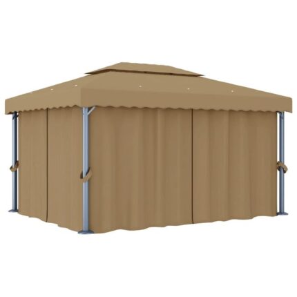 The Living Store - Tonnelle avec rideau 4x3 m Taupe Aluminium