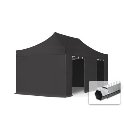 3x6 m Tonnelle Barnum Tente pliante Alu, PES 800, côtés sans fenêtre, noir