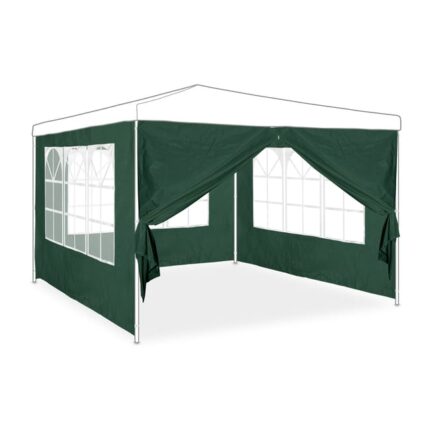 Relaxdays Paroi latérale pour tonnelle en lot de 4, 3 panneaux avec fenêtre, 1 avec fermeture éclair, HxL 2x3 m, vert