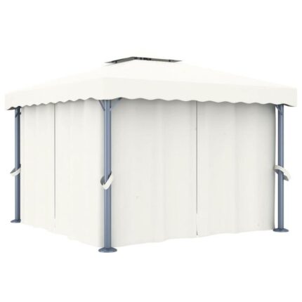 The Living Store - Tonnelle avec rideau 3x3 m Blanc crème Aluminium
