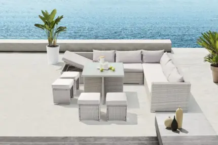 Salon de jardin encastrable 10 places en résine tressée gris SAMOA