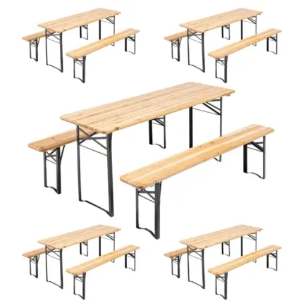 Lot de 5 tables et bancs brasserie pique-nique en bois 180 cm