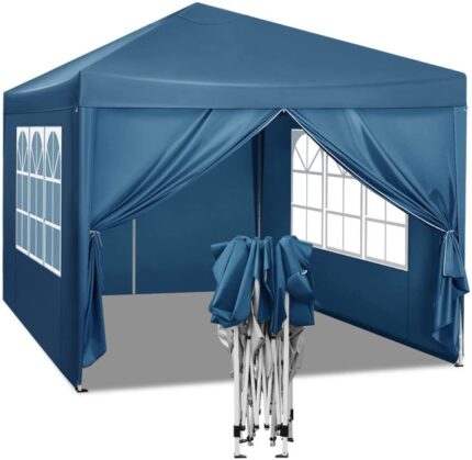 WOLTU Tonnelle de Jardin. Auvent Pliable Imperméable. Protection du Soleil UV 50+. Hauteur Réglable 3x3m. Bleu