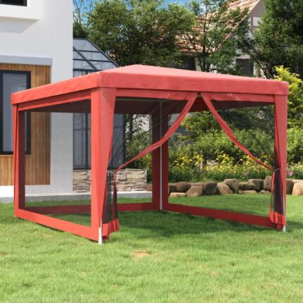 The Living Store - Tente de fête avec 4 parois latérales en maille Rouge 3x4m PEHD