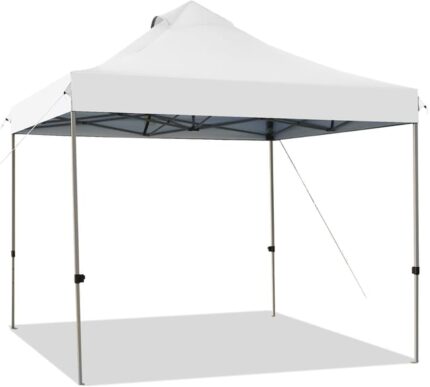 Tonnelle de Reception Pliant 3x3M, Tonnelle de Jardin Pop-UP, Pieds Réglables 305/320/335CM, avec Sac à roulettes, Blanc