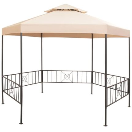 The Living Store - Chapiteau tente de jardin Hexagonal Beige 323 x 265 cm