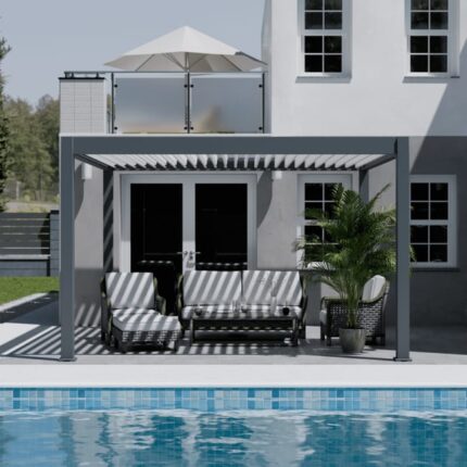 Pergola bioclimatique motorisée Ombréa ELMO autoportante 4x4M - Anthracite/blanc-