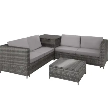Tectake Canapé de jardin SIENNE 4 places avec coffre de rangement - gris/gris clair