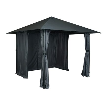 Pergola HWC-J63, Pavillon de jardin Abri de terrasse avec paroi latérale, 3x3m ~ anthracite