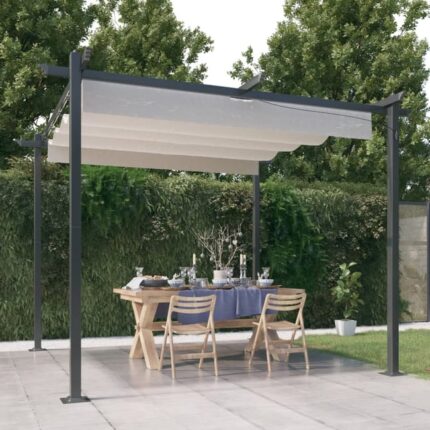 The Living Store - Tonnelle de jardin avec toit rétractable 3x3 m Crème