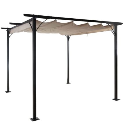 Pergola gazebo de jardin cadre stable 6cm + toit ouvrant 3,5x3,5m crème 04_0004110