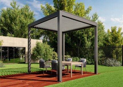 Pergola bioclimatique Huun Mezzo HUUN, 3x3m dim. ext. (cas échéant incl. débord de toit) revêtu par poudre, 9m² superficie totale