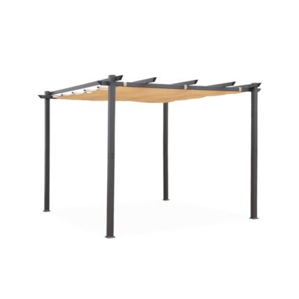 Pergola aluminium - Isla 3x3m - Toile beige- Tonnelle idéale pour votre terrasse. toit rétractable. toile coulissante.